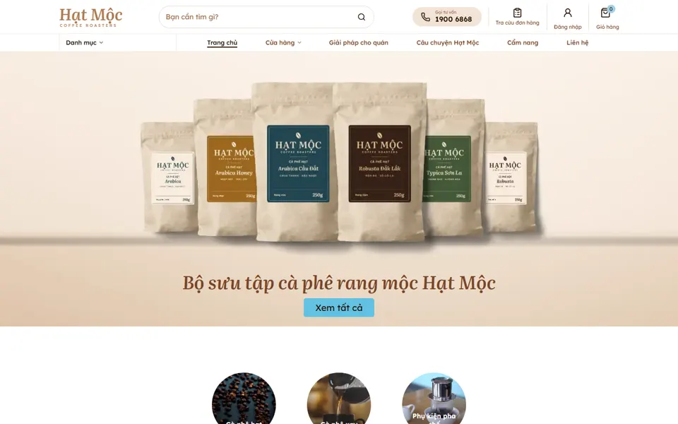 Website mẫu Hạt Mộc Coffee — Cà phê rang xay