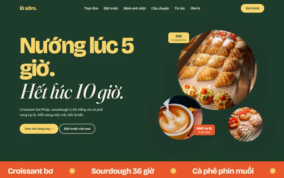 Website mẫu Lò Sớm — Quán cà phê, tiệm bánh