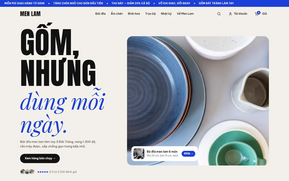 Website mẫu Men Lam — Gốm Bát Tràng