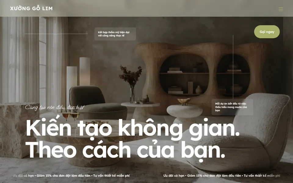 Website mẫu Xưởng Gỗ Lim — Xưởng mộc, nội thất gỗ